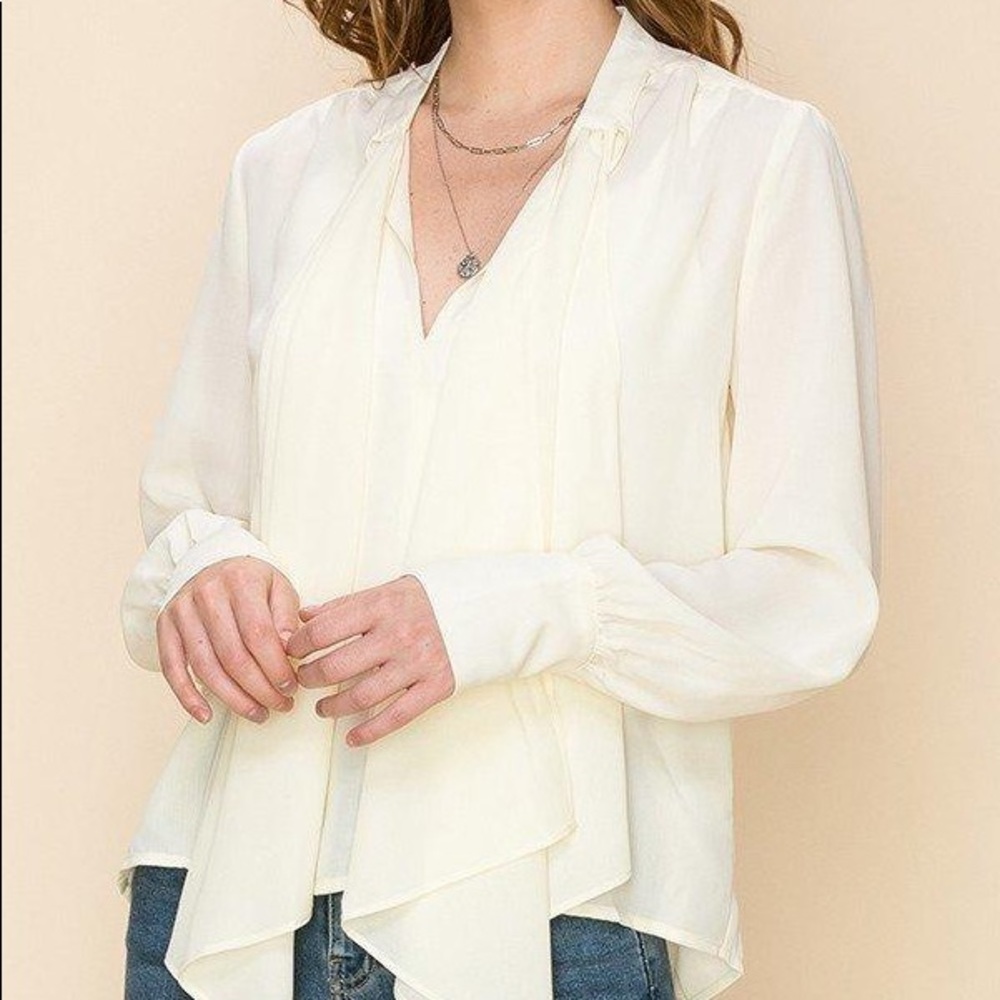 WHITE SELT TIE NECK BLOUSE